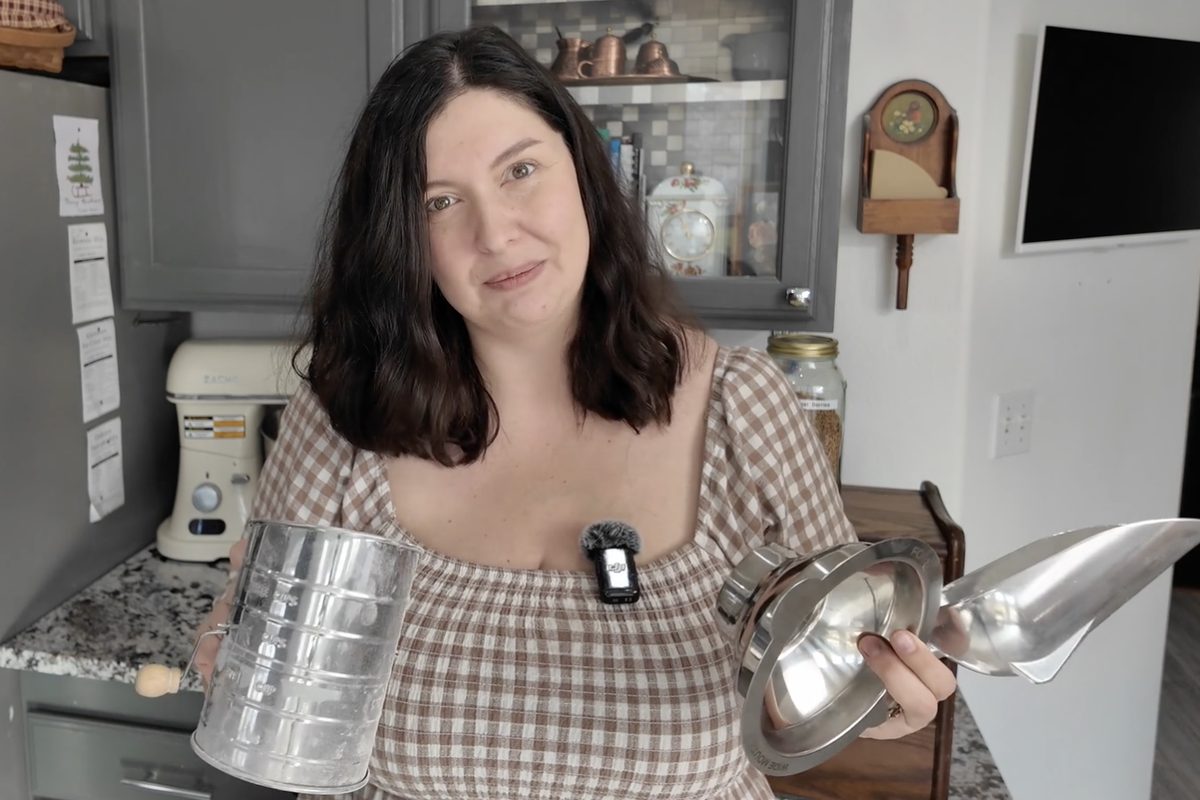 Module 2, The Essential Tools: a flour sifter and grain scoop in the kitchen