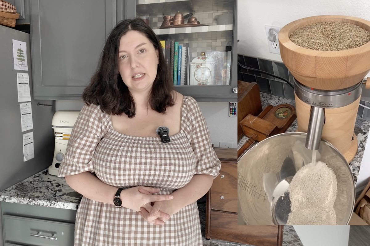 Module 3, Buying a Mill: talking through mill choices beside a wooden grain mill