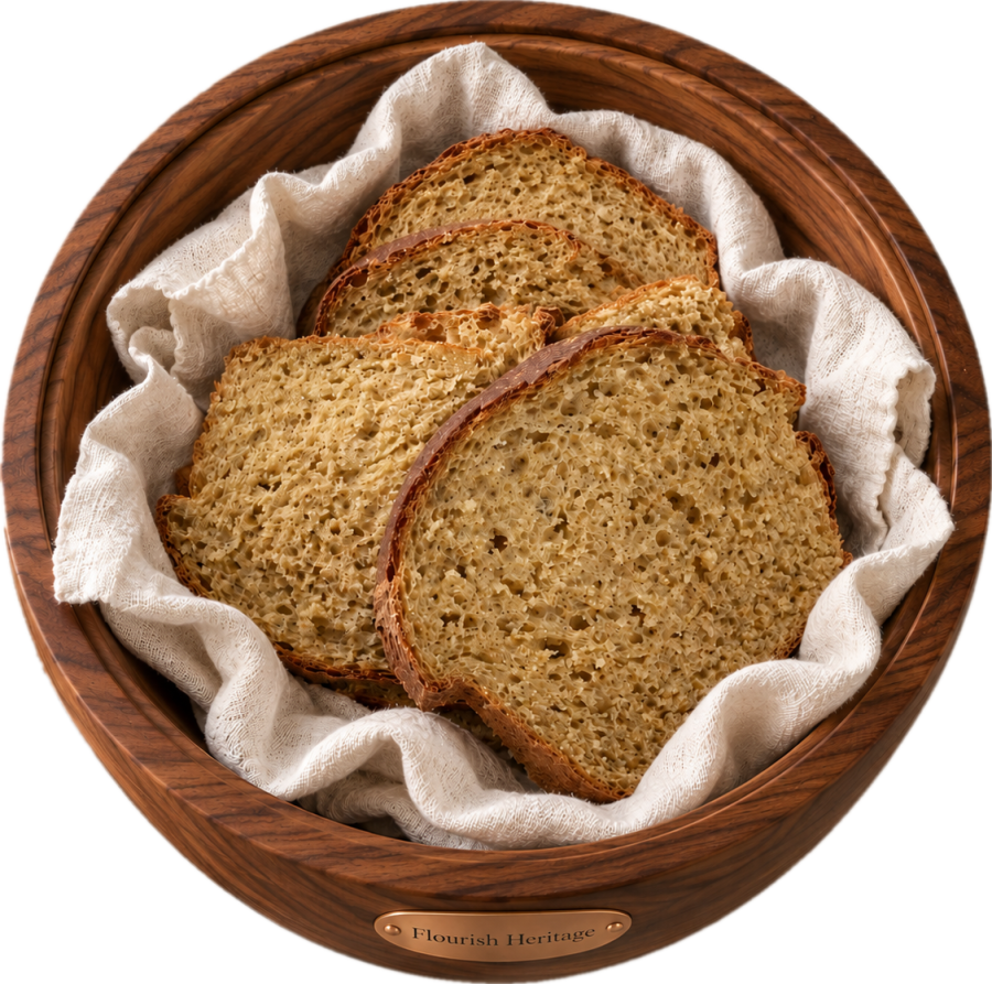 Sliced fresh bread on a linen towel in the bowl